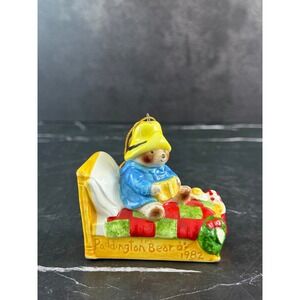 VTG 1982 Schmid Paddington Bear Ceramic Ornament Night Before Christmas 3X2.5